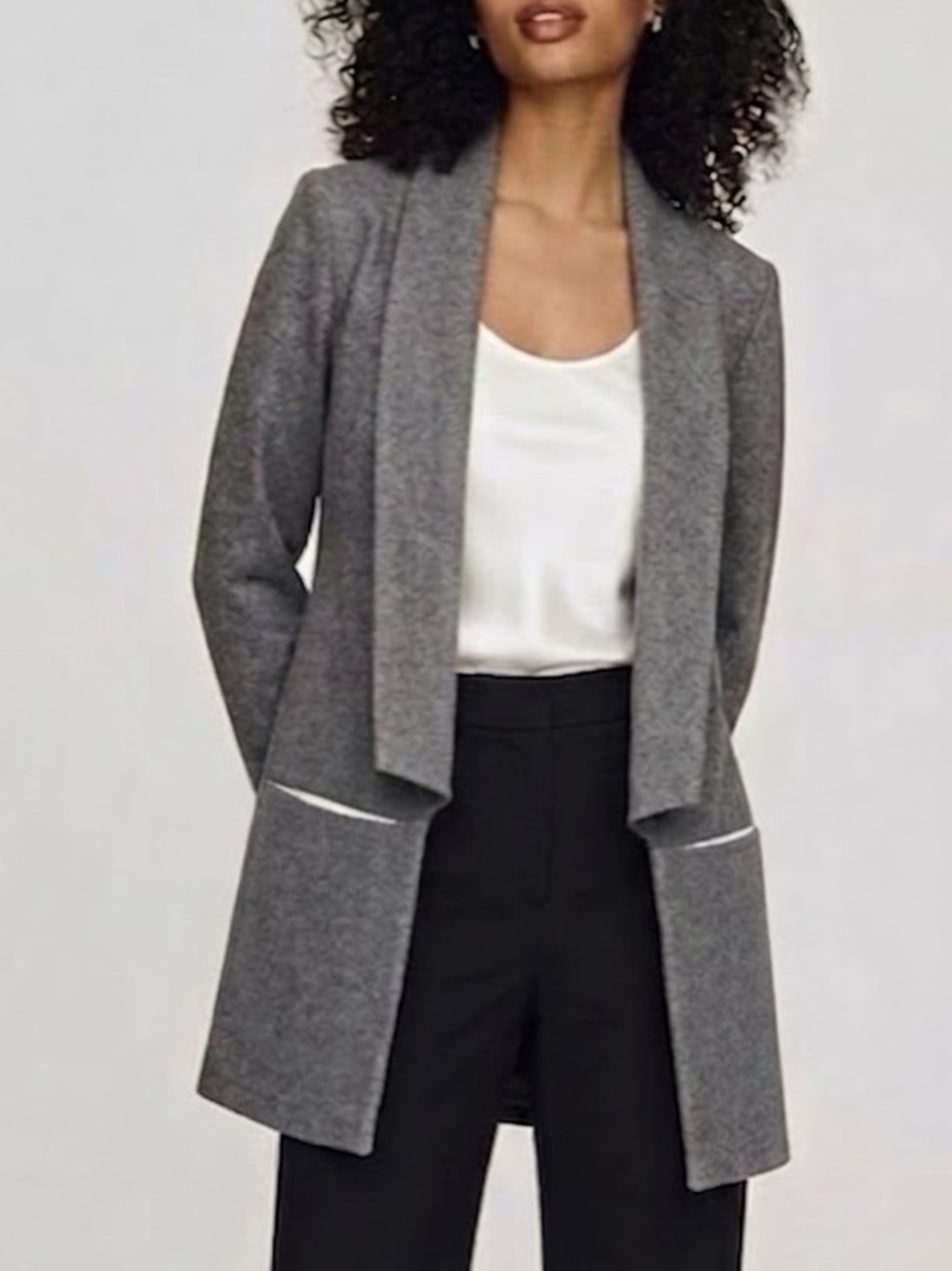 Atelier B Wool Blend Long Jacket Womens Size XS Grey Tailored Open Blazer Duster